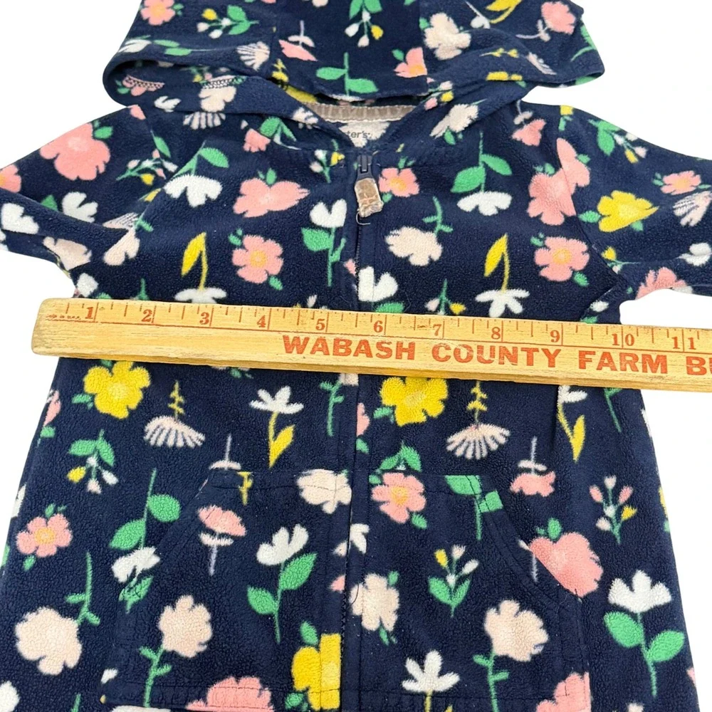 Carter's Baby Girls 18M Navy Blue Floral Fleece Hooded Full Zip Jumpsuit